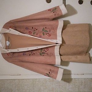 Vintage GW Graff Faux Suede coat,blouse, Skirt Ensamble Size XL/20W